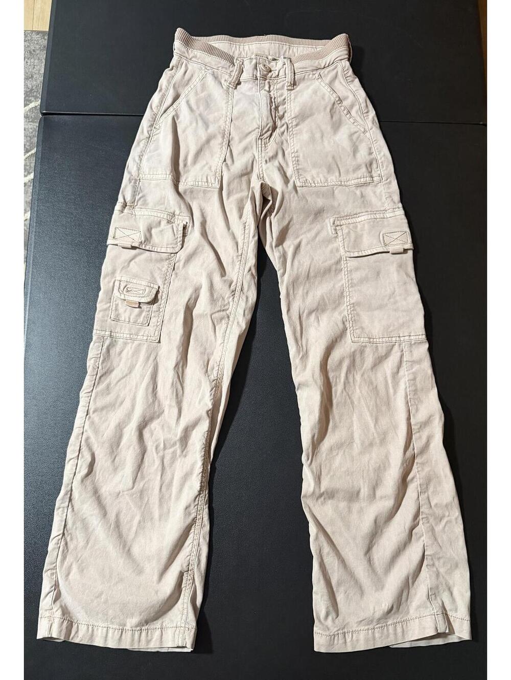 American Eagle Cargo Pants Women’s 000 Short Beige Wide Leg Utility Y2K‎ Stretch
